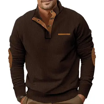Мужская толстовка контрастного цвета, мужская вельветовая толстовка с воротником-стойкой и карманом контрастного цвета, зимний свитер в стиле пэчворк 3d