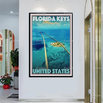 Туристический Плакат в Ретро-Винтажном Стиле Флорида-Кис, Соединенные Штаты, Плакаты с Масляной Живописью и Печать на Холсте, Hd Настенные Художественные Картины, Декор