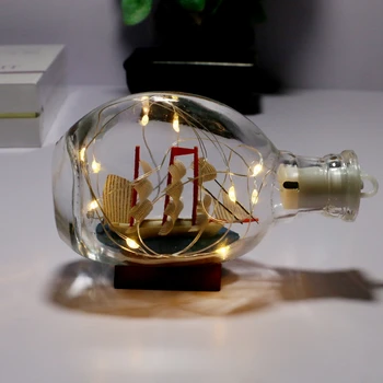 Стеклянная бутылка для дрейфа парусника, стеклянный орнамент Корабль в бутылке с легким дрейфом, украшение для дома, украшение для парусника в бутылке