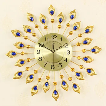 Современные Настенные часы Golden Peacock Clocks Роскошный Домашний Декор Новый Год 54*54 Круглый Кварцевый Немой Гостиная В Пасторальном стиле 24 Металла