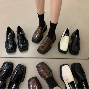 Оксфорды Женская обувь Женские туфли на каблуках Туфли в стиле Лолиты Школьная форма Студенческие девушки кавайные кожаные туфли с квадратным носком Повседневные туфли с квадратным носком