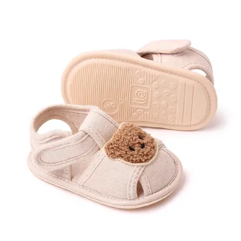 Горячая детская весенне-осенняя обувь для первой прогулки из чистого хлопка высококачественной бежевой серии, красивая резиновая подошва, мягкая обувь для малышей
