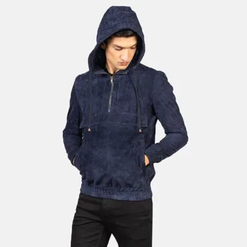 Мужская Кожаная куртка-Бомбер из Замшевой кожи, Байкерская куртка с капюшоном, Европейские и Американские модные тенденции