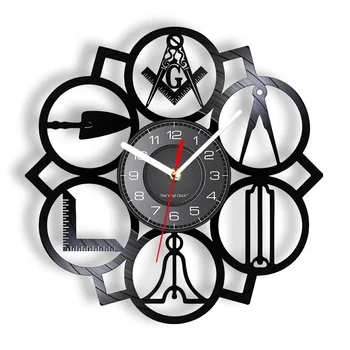 Масонские Логотипы Настенные Часы Free Mason Винтажная Виниловая Пластинка Часы Каменный Орнамент Современные Настенные Часы Декоративные Часы Подарок