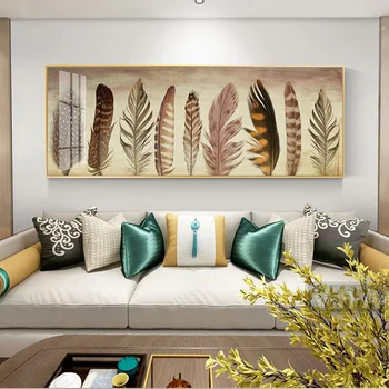 Новый китайский стиль, винтажные плакаты и принты из перьев, настенная живопись большого размера на холсте для гостиной, украшения домашней спальни