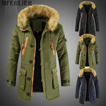 Зимняя новая мужская толстая куртка-парка с меховым воротником 2023, Хлопчатобумажные пальто средней длины с капюшоном, Модная мужская уличная теплая ветрозащитная верхняя одежда