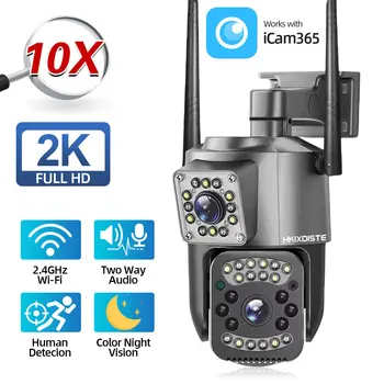 Камера с двумя объективами 2K WIFI, 4MP ICAM365, приложение для обнаружения человека, водонепроницаемая Скоростная Купольная Беспроводная PTZ IP-камера, защита безопасности, Аудио