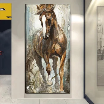 Скандинавская бегущая лошадь, картина маслом на холсте, художественные принты, настенное изображение, плакат с животными для Европы, Классическое украшение для дома в проходе.