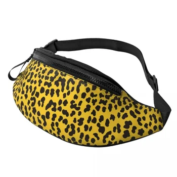 Желтая поясная сумка с леопардовым принтом в винтажном стиле 80-х, женская поясная сумка для бега трусцой, сумка из полиэстера с рисунком