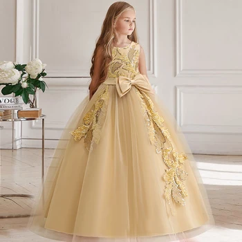 Праздничное платье для девочек, цветок принцессы невесты для свадьбы, Элегантное детское длинное платье с бантом, детская праздничная одежда 12-13 лет, Vestidos