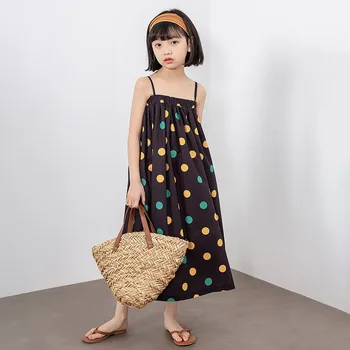 Детское платье-комбинация для девочек в горошек, летние платья от 4 до 12 лет