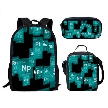 Популярная химия в стиле хип-хоп, химическая формула, 3D печать, 3 шт./компл., школьные сумки для учеников, рюкзак для ноутбука, сумка для ланча, пенал для карандашей