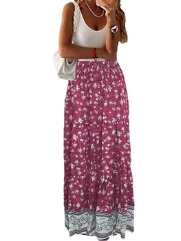 Louatui Женская богемная юбка с цветочным рисунком, Повседневная летняя эластичная юбка с высокой талией, пляжные юбки