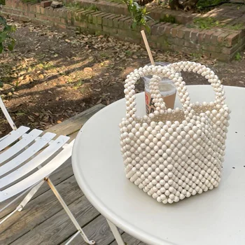TOBO Pure Маленькая квадратная сумка ручной работы из бисера, Деревянная коробка для бусин, сумки с ручками для отдыха, тканые сумки для вечеринок, Пляжные сумки для путешествий
