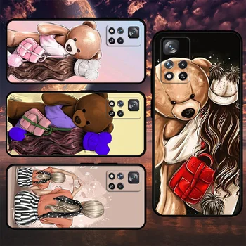 Милая Девушка, Держащая Медведя, Черный Мягкий Чехол Для Телефона Xiaomi Redmi Note 11 10 12 8 Pro 9S 9 10C K40 9C 9A 8T 7 k50 Gaming 9T Cover
