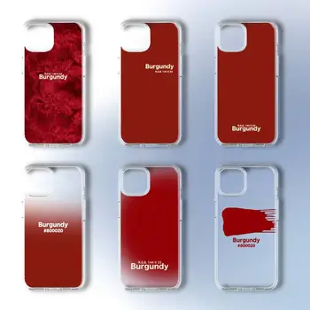Бордово-красный однотонный чехол для телефона iPhone 11 12 Mini 13 14 Pro XS Max X 8 7 6s Plus 5 SE XR с прозрачным корпусом
