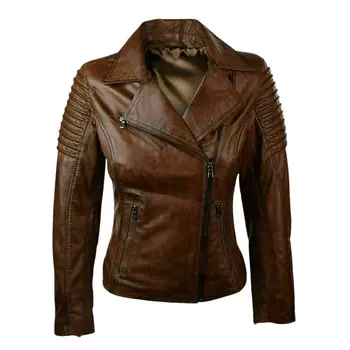 Мотоциклетная кожаная куртка Slim fit Женская натуральная байкерская куртка из овечьей кожи
