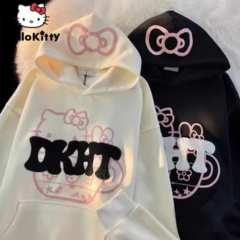 Sanrio Мультяшная Толстовка Star Hello Kitty Женская Толстовка Корейская Мода Y2k Одежда Для Пары С Аниме Принтом Осень Зима Пуловеры
