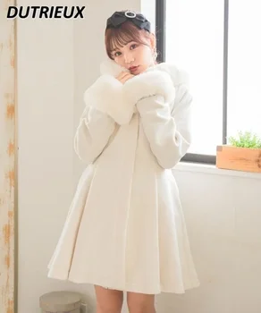Популярная Японская Одежда Rojita Шерстяное Пальто С Милым Бантом И Капюшоном Snowball Зимняя Утепленная Куртка Шерстяное Пальто Женское Casaco Feminino