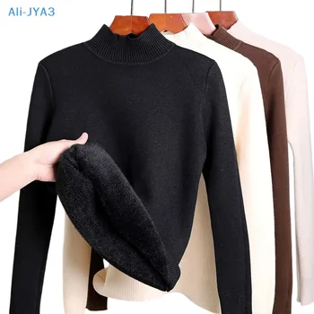 Однотонная водолазка плюс бархатный пуловер, свитер, женская универсальная мягкая толстая вязаная верхняя одежда, женский свитер