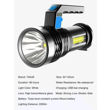 1 шт. фонарик с USB-кабелем 2000 м сверхяркий светодиодный прожектор высокой мощности, портативный Водонепроницаемый прожектор для кемпинга