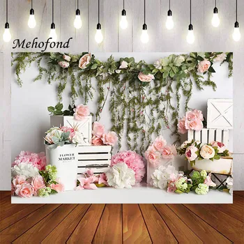 Фон для фотосъемки Mehofond Цветочный рынок Розовые девушки с цветочным рисунком на 1-м дне рождения, декор для торта, реквизит для фотостудии
