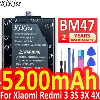 KiKiss Для Xiao Mi BM47 Аккумулятор емкостью 5200 мАч Для Xiaomi Redmi 3S 3X Для Redmi 4X Для Redmi 3 /3pro 3 Pro Запасные Батареи + Инструменты