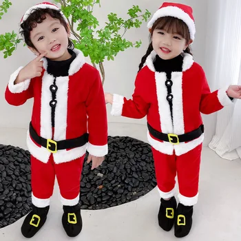 Рождественская одежда Санта-Клауса, красные комплекты для мальчиков и девочек, одежда для рождественских танцев на платформе, одежда для косплея, праздничный костюм