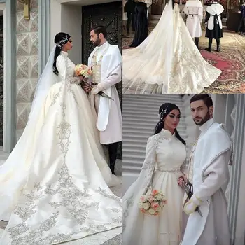 Бальное платье, Арабские Мусульманские Свадебные платья, Кружевные Свадебные платья С длинными рукавами Для невесты, Vestido De Novia