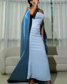 Элегантные короткие синие платья для выпускного вечера без бретелек с запахом Из атласа русалки Длиной до щиколоток для официальных мероприятий Вечернее платье для женщин