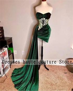 Зеленое бархатное короткое платье для выпускного вечера 2022 Сексуальные мини-коктейльные платья в складку для выпускного бала