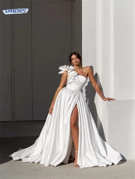 Элегантное свадебное платье длиной до пола на одно плечо, романтическое свадебное платье А-силуэта без бретелек, изящное Vestidos De Novia