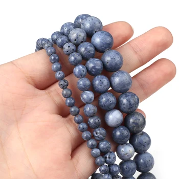 Бусины из натурального камня Круглая полированная синяя бусина для изготовления ювелирных изделий Женский модный браслет ожерелье Аксессуары
