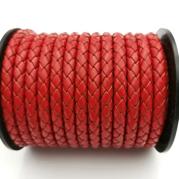 Плетеные шнуры-боло из натуральной кожи для изготовления ювелирных изделий, круглые, красные, 5 мм