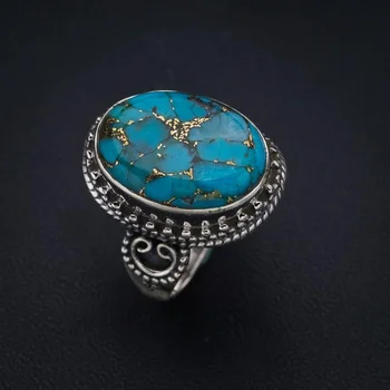 StarGems МедноБирюзовое кольцо ручной работы из стерлингового серебра 925 пробы 7.75 F2208