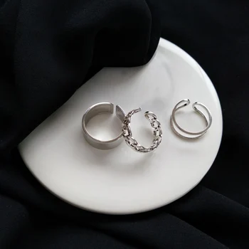 3 шт./компл. Хип-хоп Металлические Геометрические кольца для женщин, Открывающееся Регулируемое кольцо на палец, цепочка, Индивидуальный дизайн, Ювелирные Аксессуары