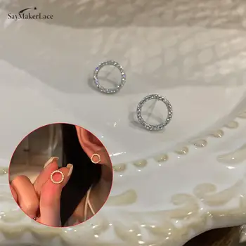 1 Пара Модных Универсальных Изящных круглых сережек-гвоздиков С кристаллами Кубического циркония, минималистичные Серьги Для женщин, подарочные украшения