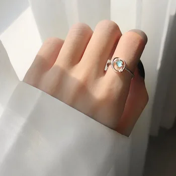 Открытое кольцо с опалом VENTFILLE серебристого цвета для женщин, подарок девушке на день рождения, элегантные ювелирные изделия с синим цирконием, прямая поставка оптом