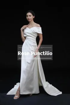 Новейшее Красивое свадебное платье из атласа с открытыми плечами и вентиляционным отверстием белого цвета T007