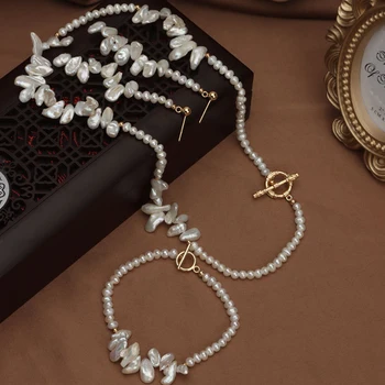 MeiBaPJ Комплект ювелирных изделий из натурального жемчуга в стиле барокко, Настоящее серебро 925 пробы, ожерелье, браслет, серьги, изысканные свадебные украшения для женщин