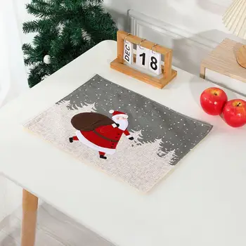 Зимние коврики для стола, декор для стола из темного дерева, салфетки, Праздничный рождественский льняной коврик для стола с рисунком Санта-Клауса и Снеговика, Термостойкий
