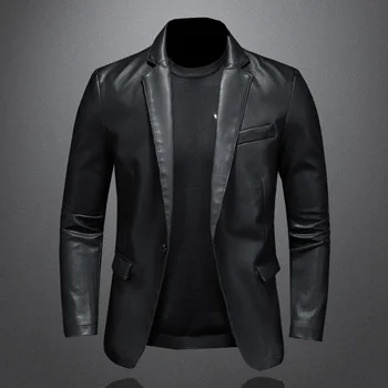 Осень 2023, Новая Корейская версия высококачественной моды, Красивая Простая Кожаная куртка, Мужской приталенный костюм, Ветрозащитное пальто, блейзеры 5XL