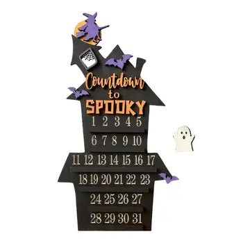 Адвент-календарь на Хэллоуин 2023, Форма деревянного замка, Обратный отсчет на Хэллоуин, Съемный календарь, Орнамент, Украшение с призраком Летучей мыши, ведьмы.