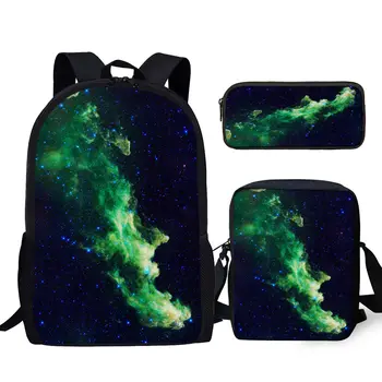 YIKELUO Голубая Галактика / Звездное небо Темно-зеленая Акварельная печать Студенческий Рюкзак для учебников, Дорожная сумка для отдыха на открытом воздухе, Сумка-мессенджер
