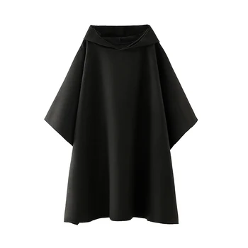 Новая модная черная накидка Cool Girl в готическом стиле в стиле ретро, пуловер с коротким рукавом, воротник с капюшоном, однотонная женская накидка в готическом стиле на зиму