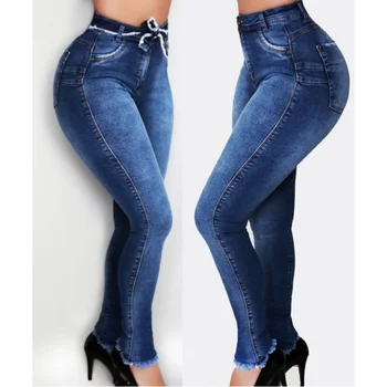 Новое поступление, женские джинсы с высокой талией, модные тонкие джинсы с высокой резинкой, узкие джинсовые брюки, джинсы-карандаш, формирующие ягодицы, S-2XL