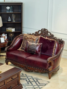 Индивидуальный кожаный диван из массива дерева в американском стиле, гостиная в европейском стиле, небольшая квартира, сочетание света, роскоши, простоты