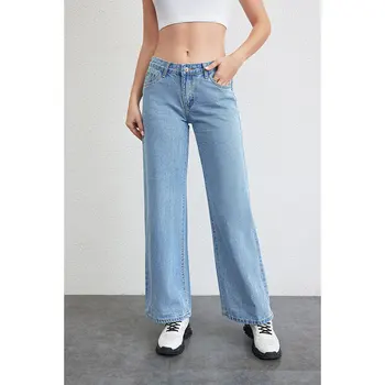 Высококачественные джинсы с прямыми штанинами, женские повседневные джинсовые брюки с высокой талией и широкими штанинами, светло-голубая уличная одежда в стиле ретро, женские мешковатые брюки