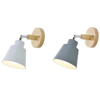 Новые 2 шт. деревянные настенные светильники, прикроватная бра, настенный светильник для спальни, бра для кухни, современный настенный светильник, серый и белый