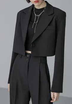 Женский свободный повседневный короткий костюм из двух частей, куртка, брюки, женский модный красивый черный костюм Y2K